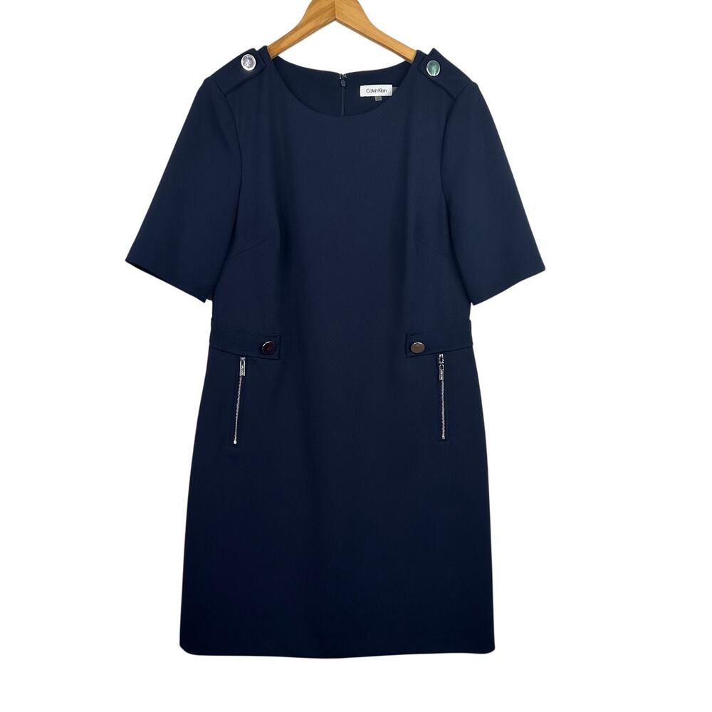 Calvin Klein Navy Short Sleeve Sheath Dress